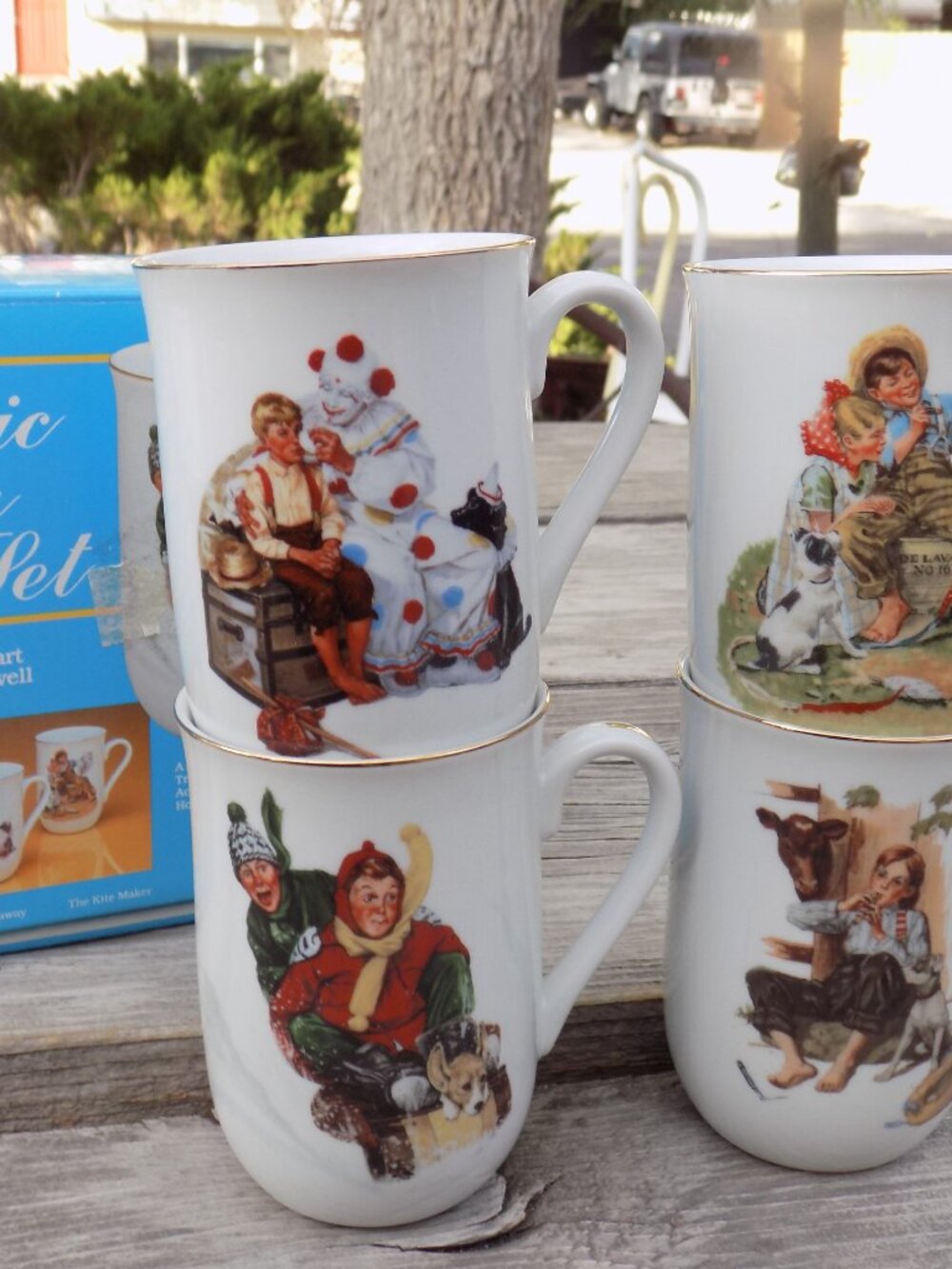 Norman Rockwell Mug Set, In Box, Vtg Kitchen, Mugs, Cups, Memories, Gift,